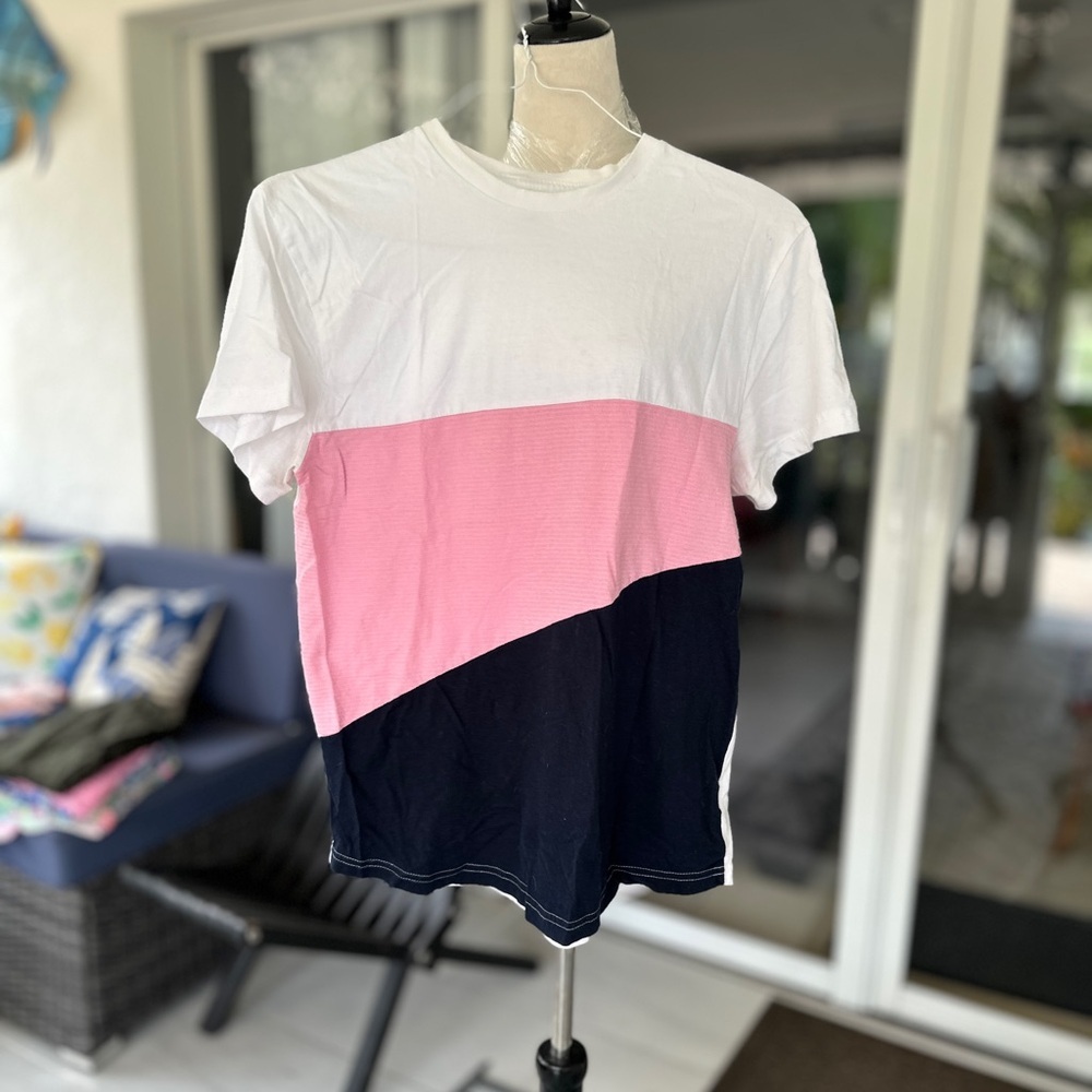 Primark Men's Tri-Color T-Shirt - White, Pink, Navy